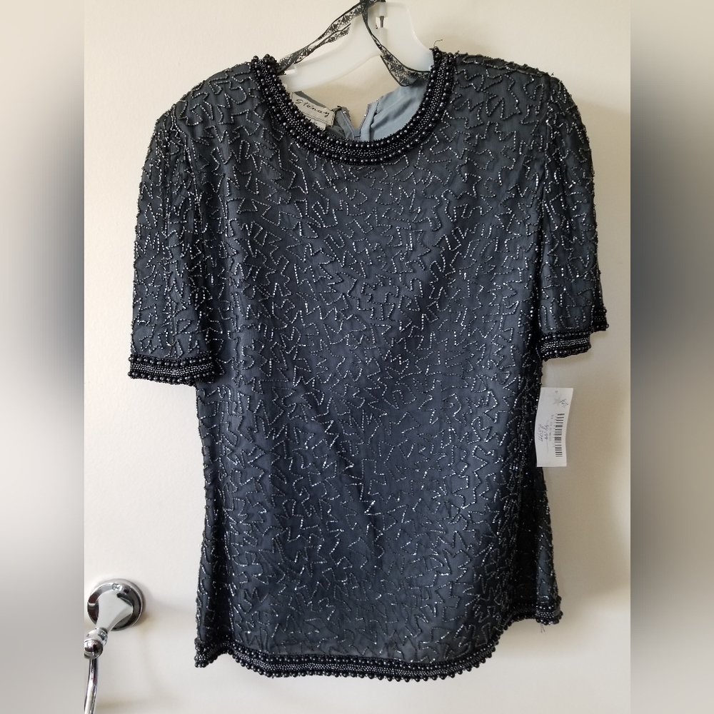 Beaded top. Medium. Charcoal grey/black.